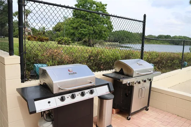 a view of a patio with a table