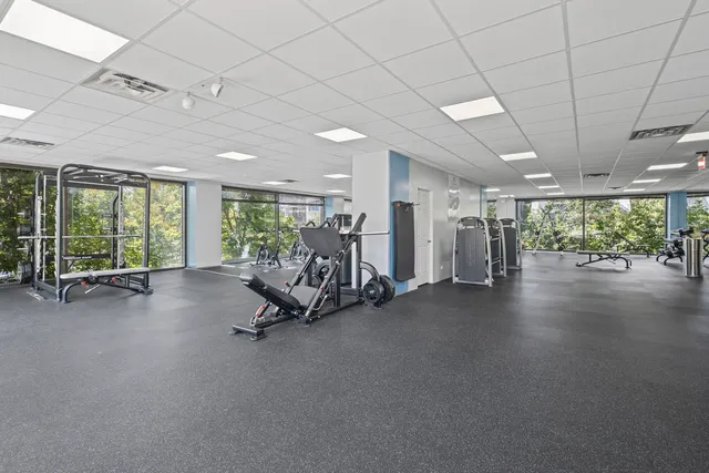 a view of a room with gym equipment