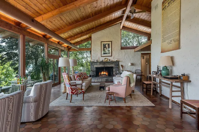 a view of a grassy area with an trees