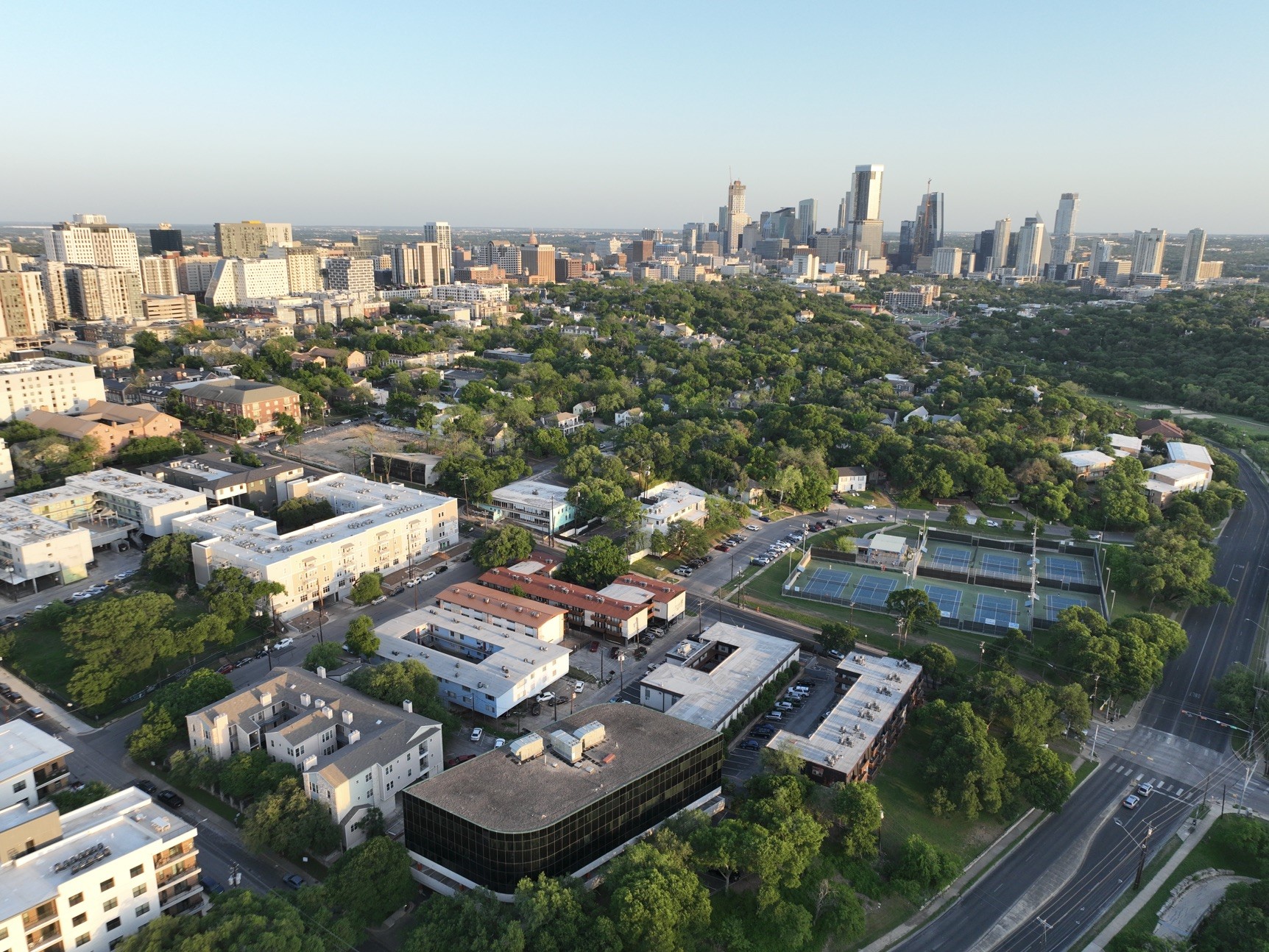 2414 Longview Street, Unit 202 Austin, TX 78705 - Photo 2 of 17 an aerial view of a city with lots of residential buildings