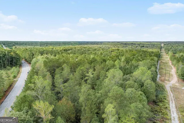 a view of a field with an ocean