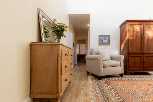a living room with furniture and a window