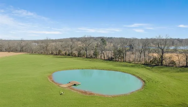 a view of a field with an ocean