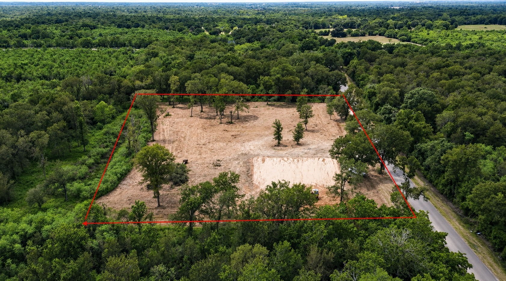14633 Routt Point Road Needville, TX 77461 - Photo 5 of 7 Aerial view with the approximate boundaries of the full 3.3082-acre parent tract outlined in red. Refer to the recorded survey for exact property lines.