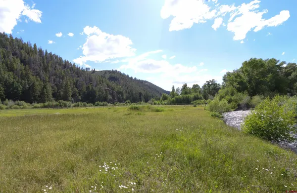a view of lake with green space