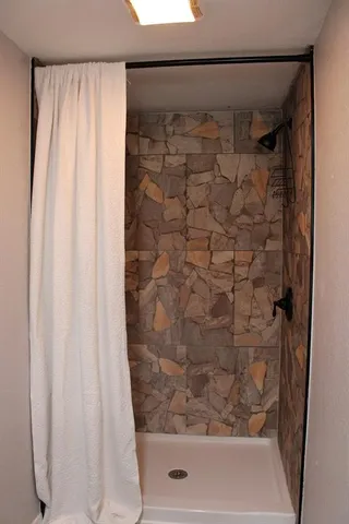 a bathroom with a shower