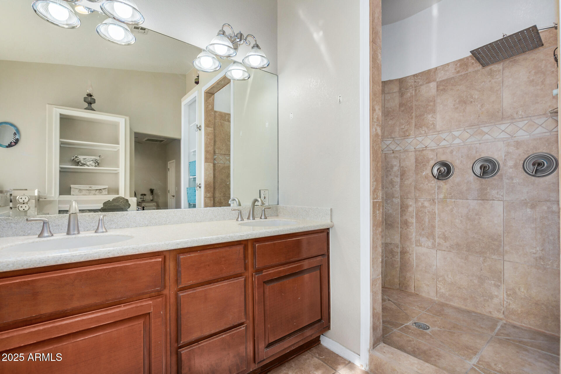 11381 Warrior Road Casa Grande, AZ 85193 - Photo 19 of 73 a bathroom with a double vanity sink mirror and shower