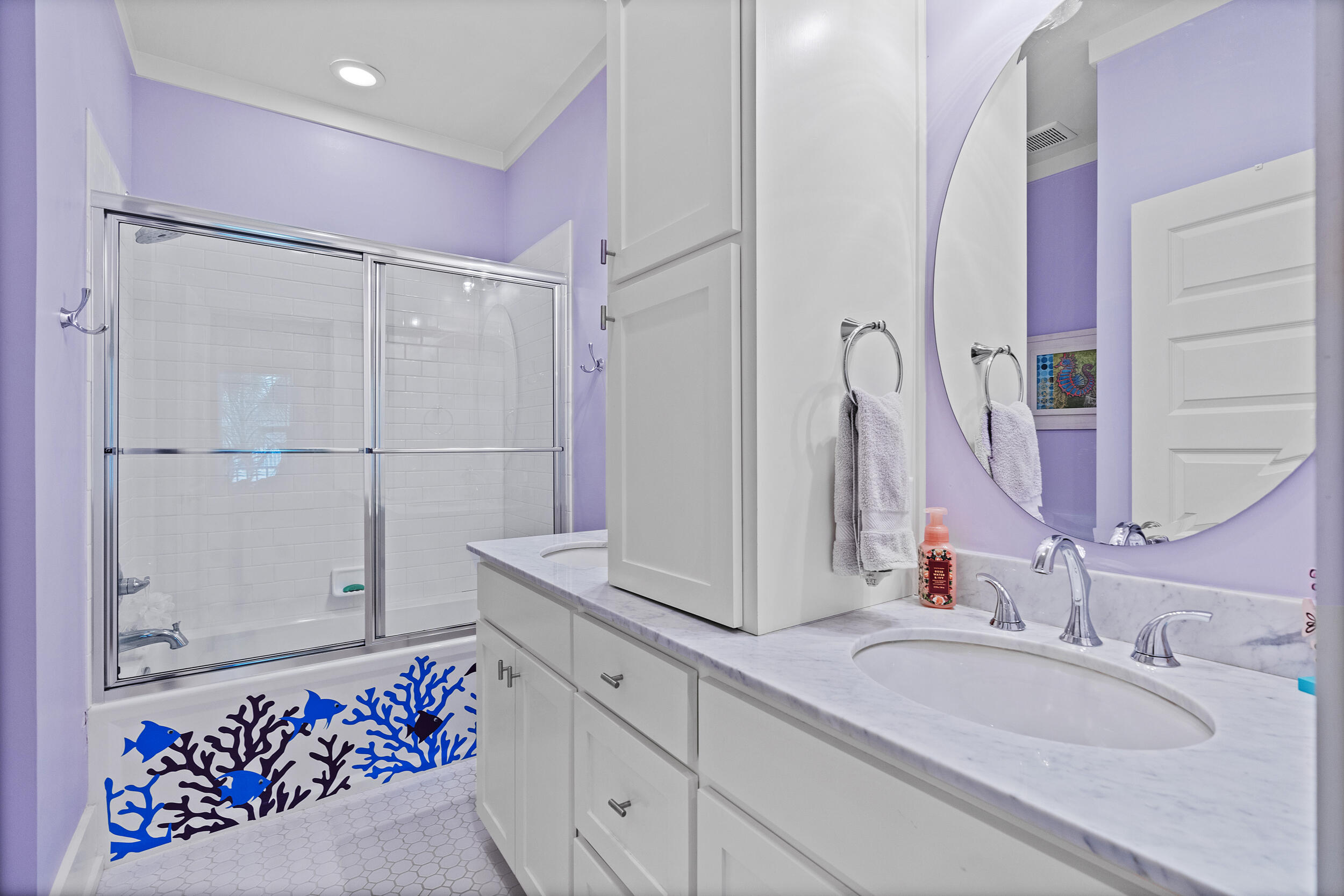 34 Blue Dolphin Loop Inlet Beach, FL 32461 - Photo 32 of 45 a bathroom with a granite countertop shower sink and mirror