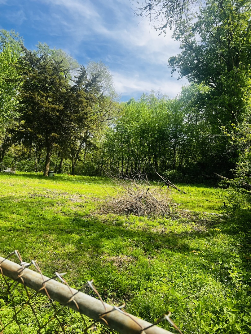 a view of yard with swimming pool and green space