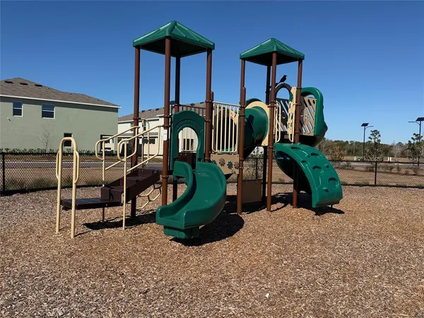 an outdoor space with lots of swings and slides