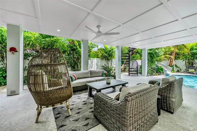 a outdoor living space with furniture and garden view