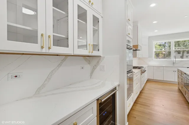 a view of a kitchen with a window