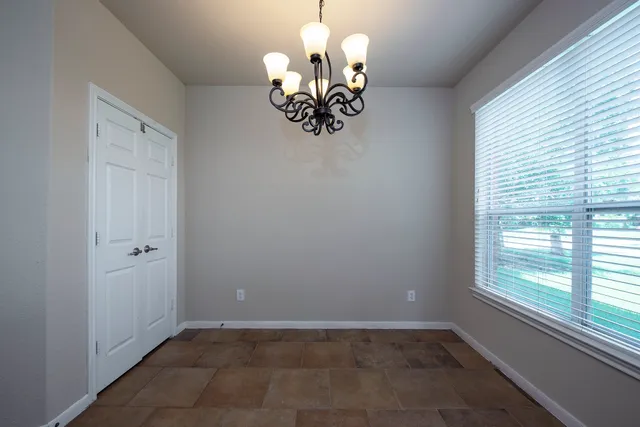 a view of a chandelier in a room