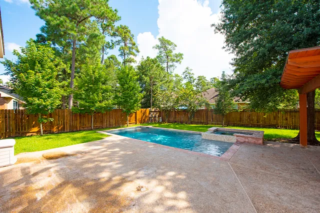 a view of park with large trees and playing area