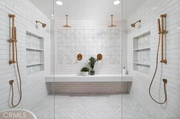 a bathroom with a bathtub
