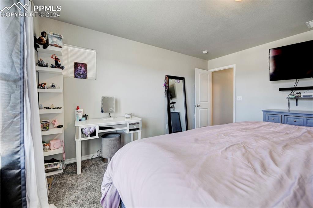 4472 Gneiss Loop Colorado Springs, CO 80938 - Photo 18 of 30 a bedroom with a bed and a flat screen tv