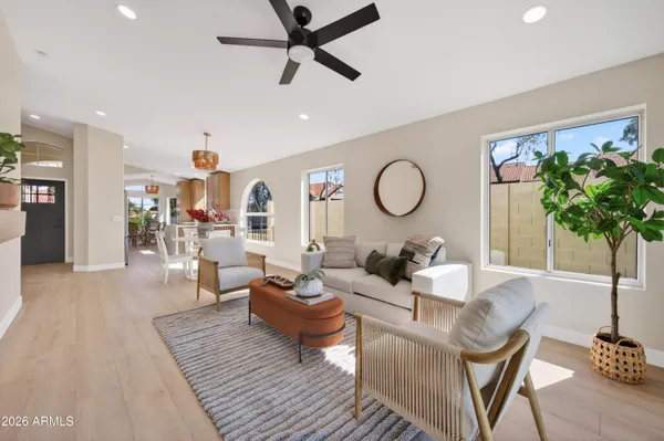 a living room with furniture