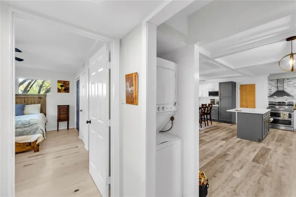a bedroom with furniture and a bed
