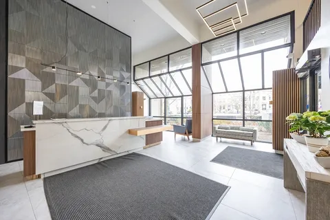 a living room with a large window