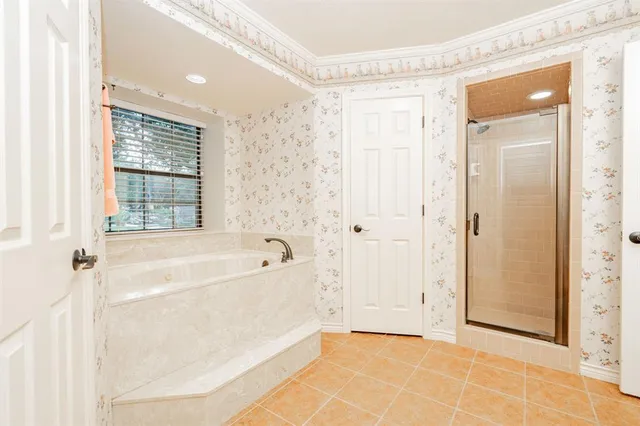 a bathroom with a bathtub and a shower