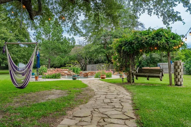 a view of a park with slide