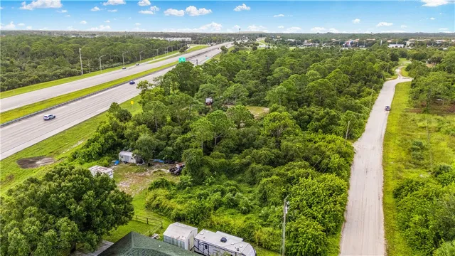 a view of a city with lush green forest