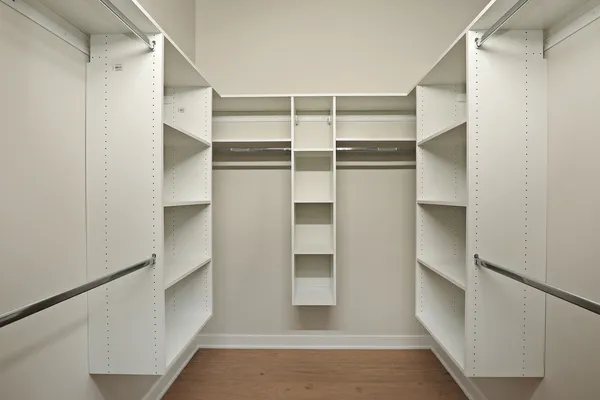 a view of walk in closet with empty racks