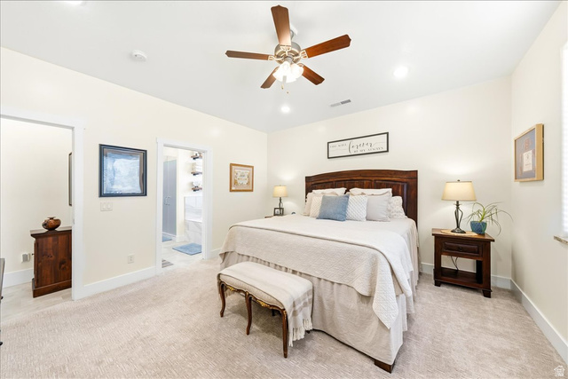 357 East Main Street Enterprise, UT 84725 - Photo 25 of 71 Bedroom featuring light carpet, ceiling fan, and recessed lighting