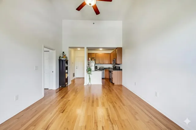 a view of kitchen with wooden floor