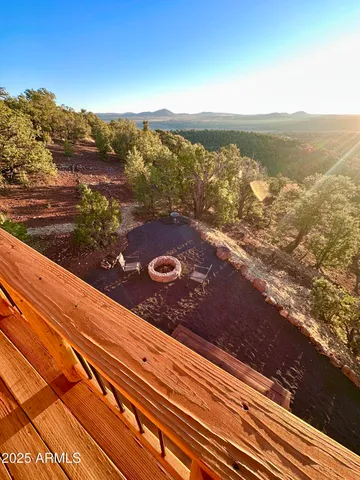 a view of wooden balcony