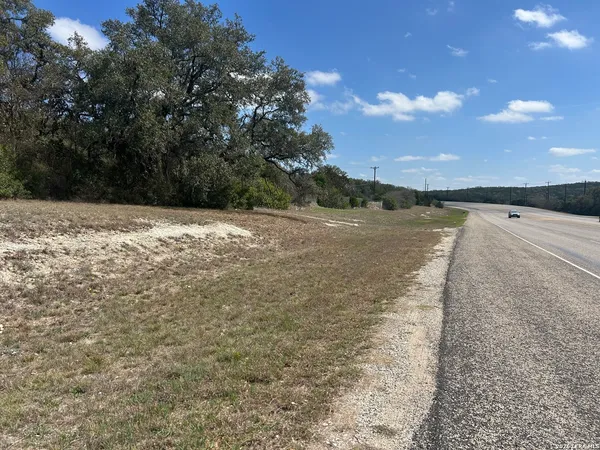 a view of a field with trees in the background