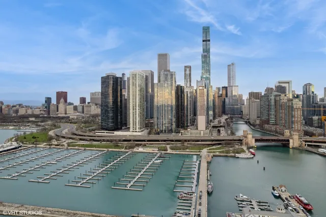 a view of a city with tall buildings