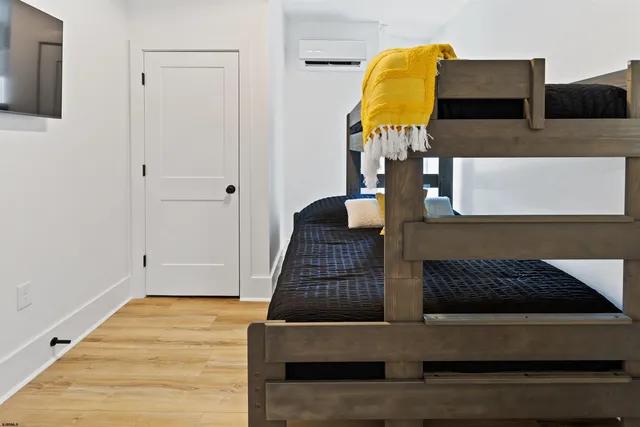 a living room with wooden floor