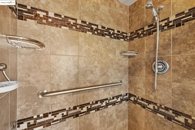 a close view of a shower in a bathroom