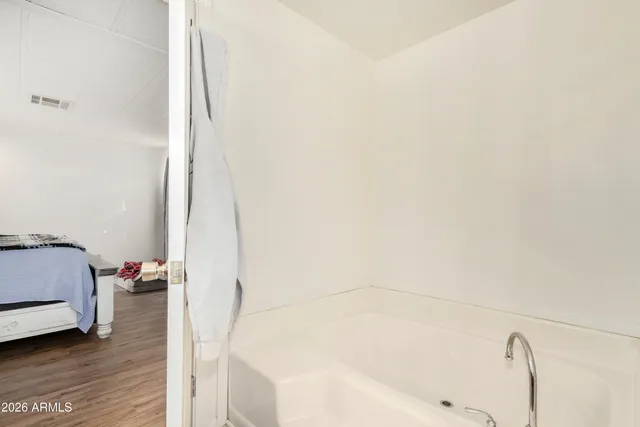 a bathroom with a bathtub
