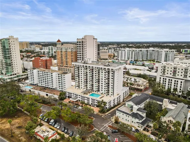 a view of a city with tall buildings