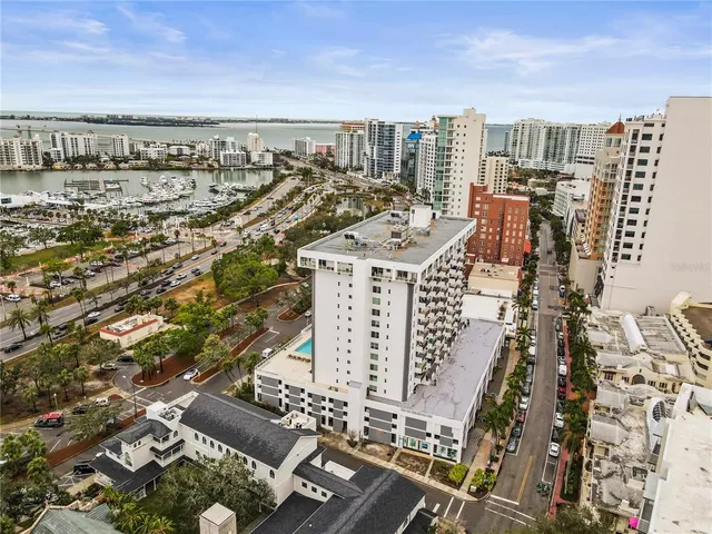 a view of a building with a street