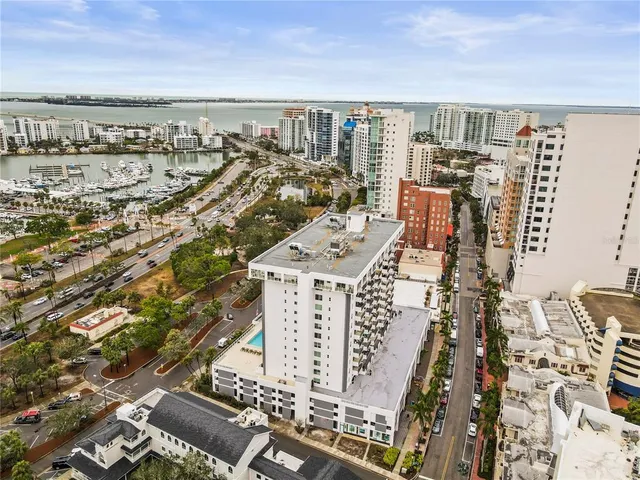 a view of a city with tall buildings