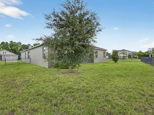 a view of a house with a yard and a large tree