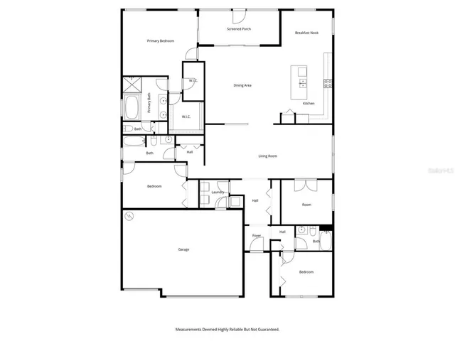 a view of a dining hall with many windows