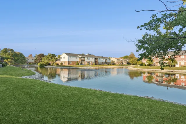 a view of a lake with houses