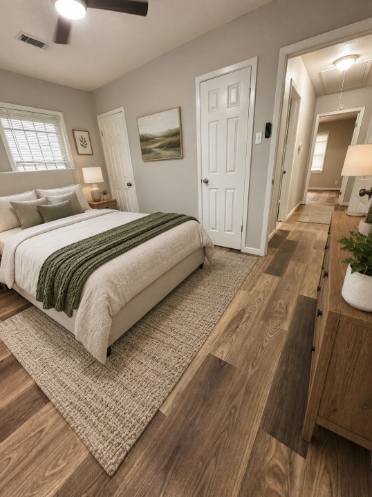 3731 Alberta Street Houston, TX 77021 - Photo 9 of 11 Spacious primary suite with attached full bath -offering a serene retreat with neutral finishes- Virtually Staged