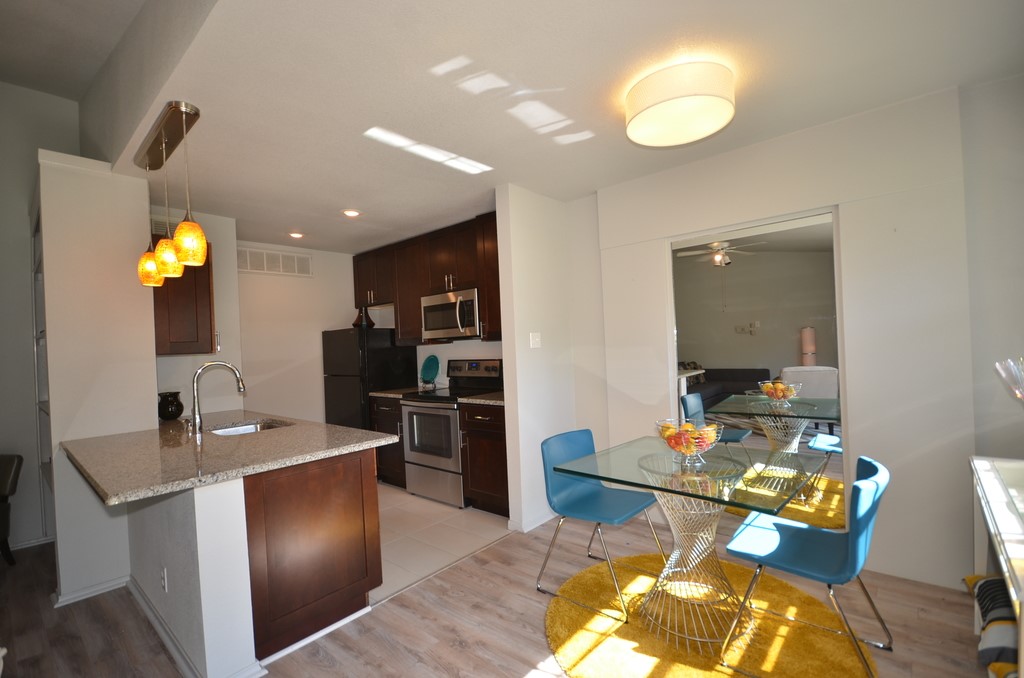 1601 Faro Drive, Unit 201 Austin, TX 78741 - Photo 9 of 24 a kitchen with a sink appliances and dining table