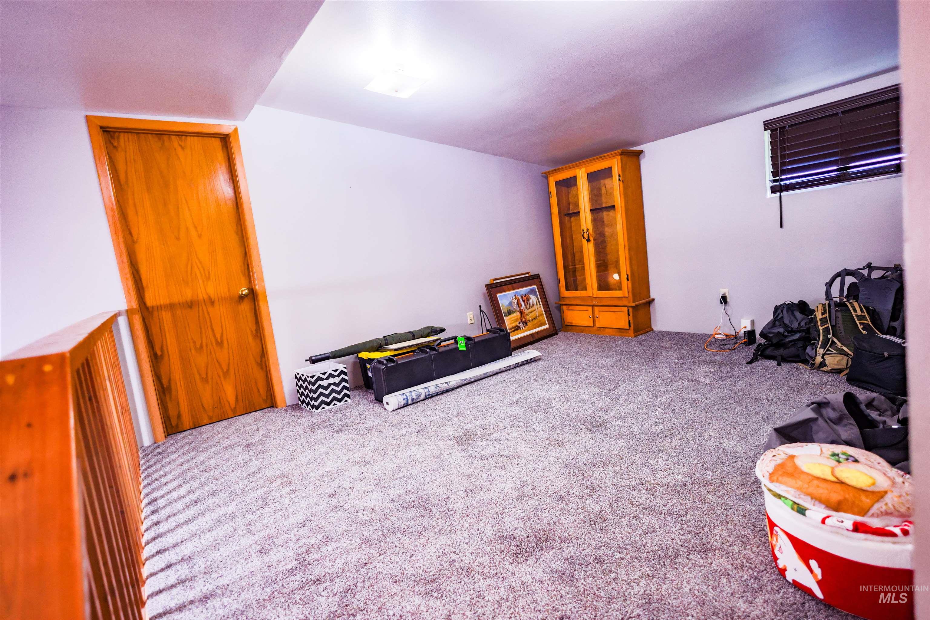 515 8th Street Kamiah, ID 83536 - Photo 22 of 31 Carpeted room with a wood-finish interior door, wood-finish railing, and ceiling-mounted lighting