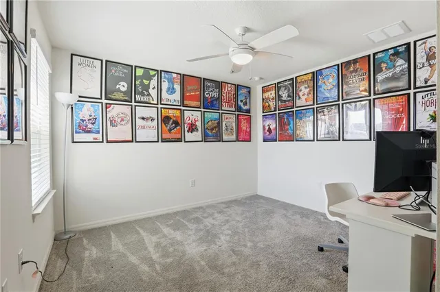 a workspace with a bookshelf