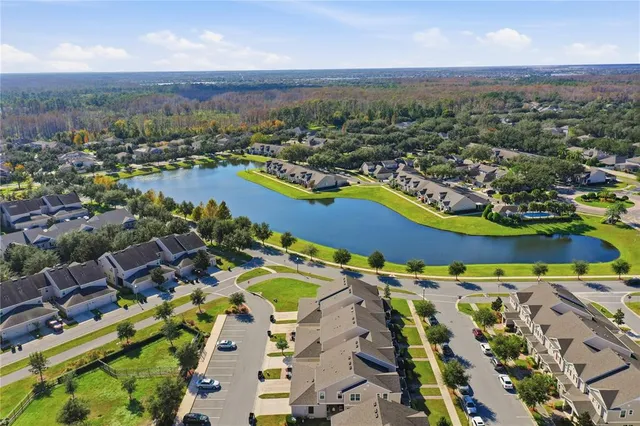 an aerial view of a house with a garden
