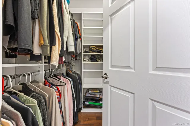 a view of walk in closet with clothes and shoes