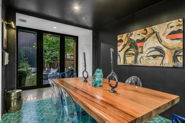 a dining room with window