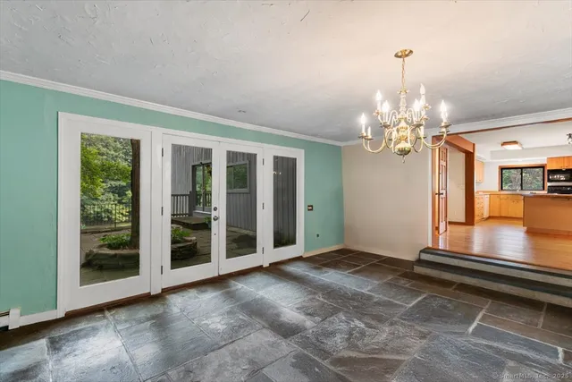 a view of a livingroom with a chandelier