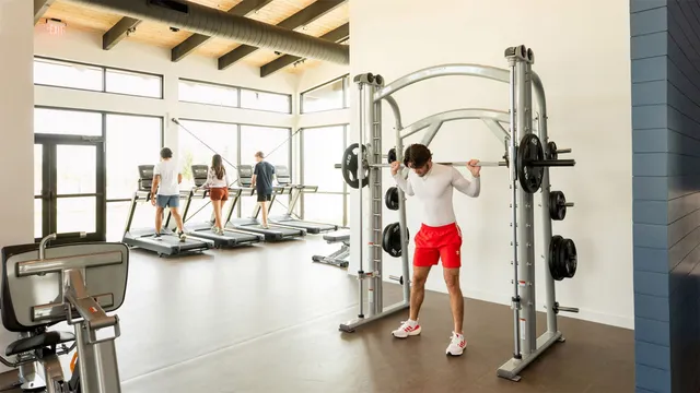 a view of a room with gym equipment